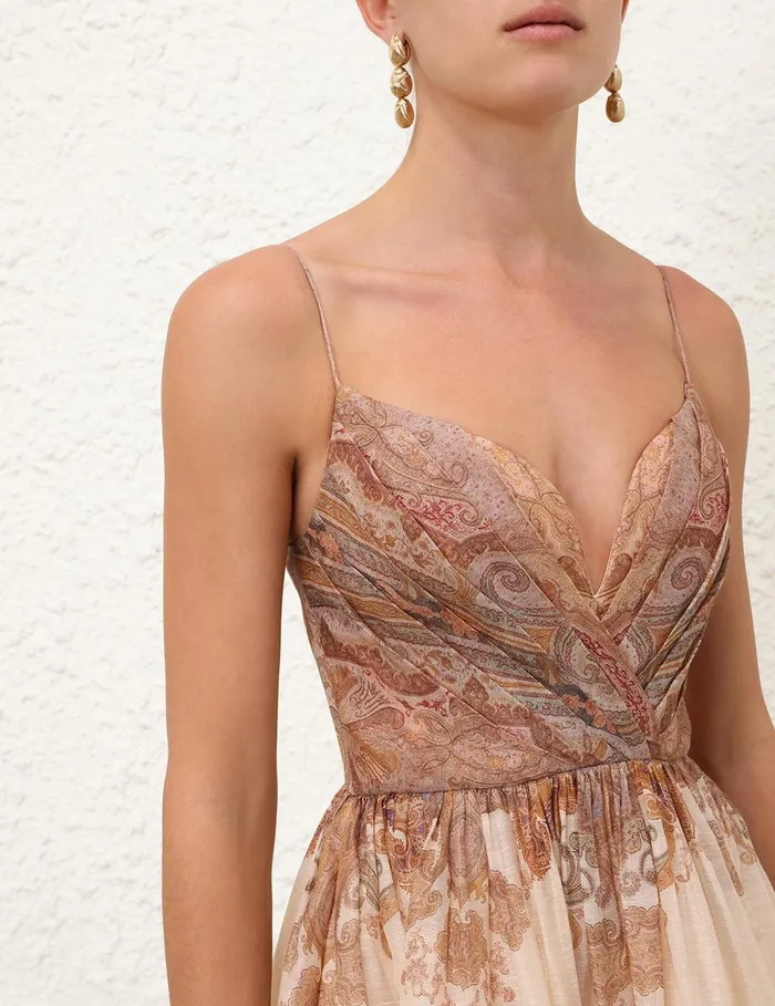 Women Clothing Zimmermann Illustration Draped Midi Dress Cream Paisley