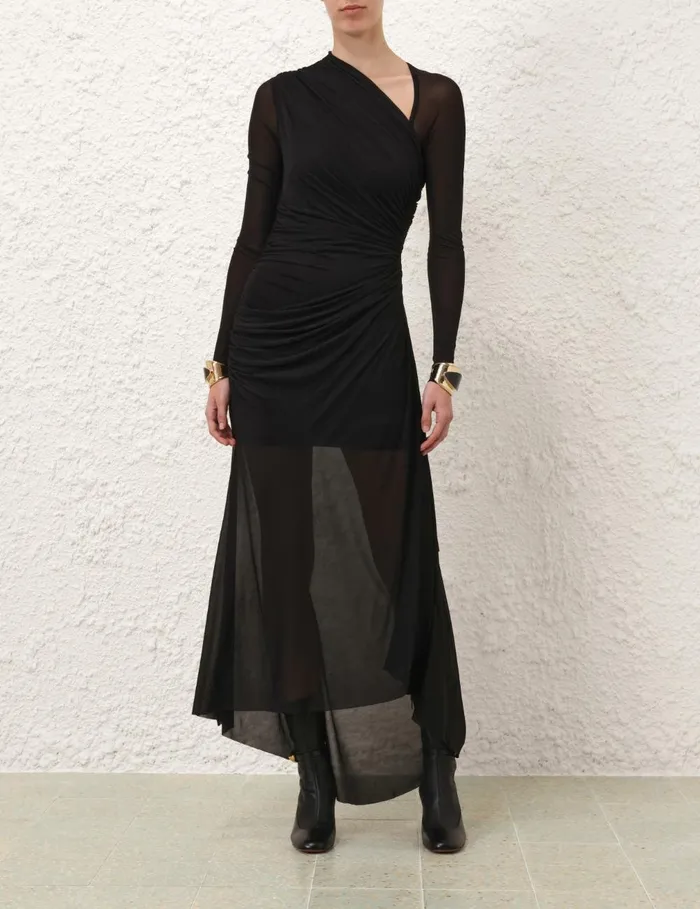 Women Clothing Zimmermann Illustration Gathered Dress Black