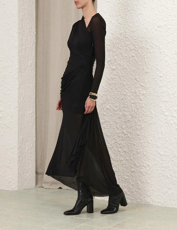 Women Clothing Zimmermann Illustration Gathered Dress Black