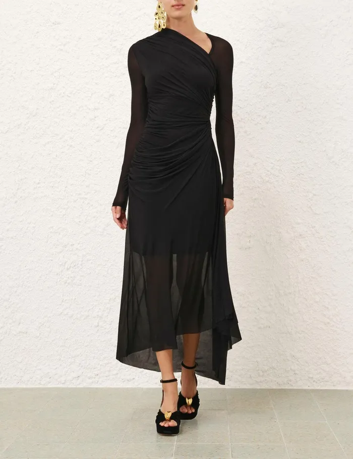 Women Clothing Zimmermann Illustration Gathered Dress Black