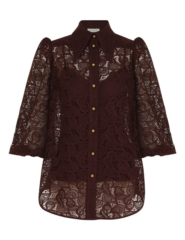 Women Clothing Zimmermann Illustration Lace Blouse Chocolate