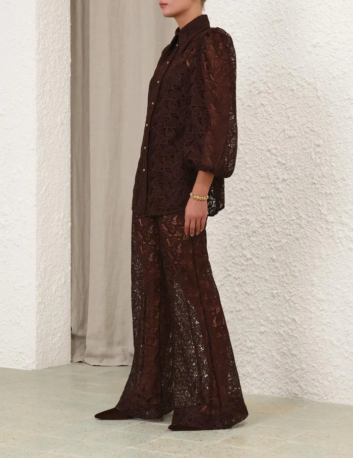 Women Clothing Zimmermann Illustration Lace Blouse Chocolate