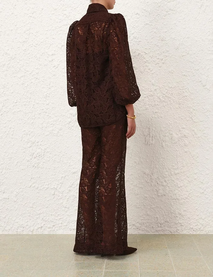 Women Clothing Zimmermann Illustration Lace Blouse Chocolate