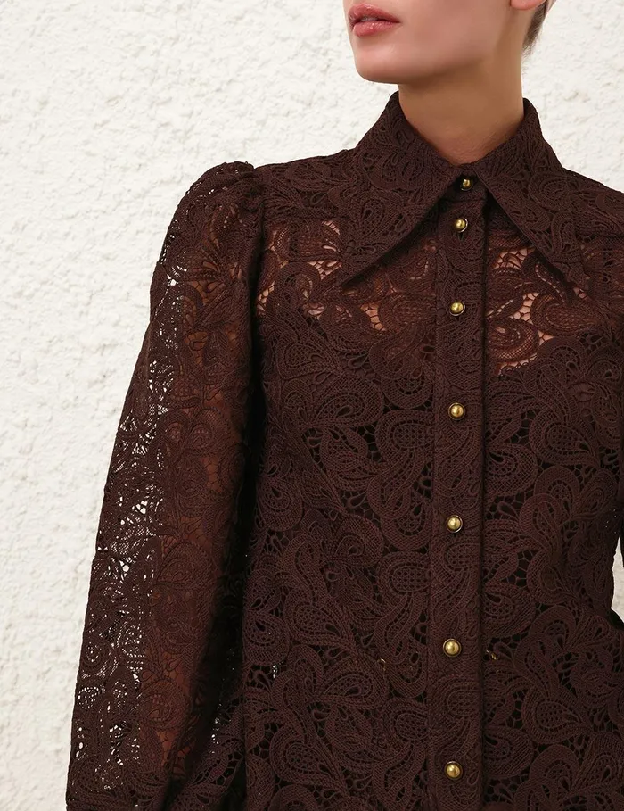 Women Clothing Zimmermann Illustration Lace Blouse Chocolate