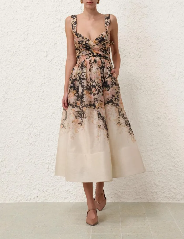 Women Clothing Zimmermann Illustration Midi Dress Tea Rococo Floral