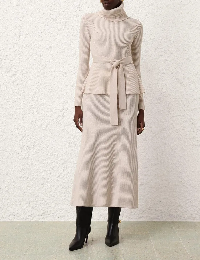 Women Clothing Zimmermann Illustration Paneled Rib Skirt Cream