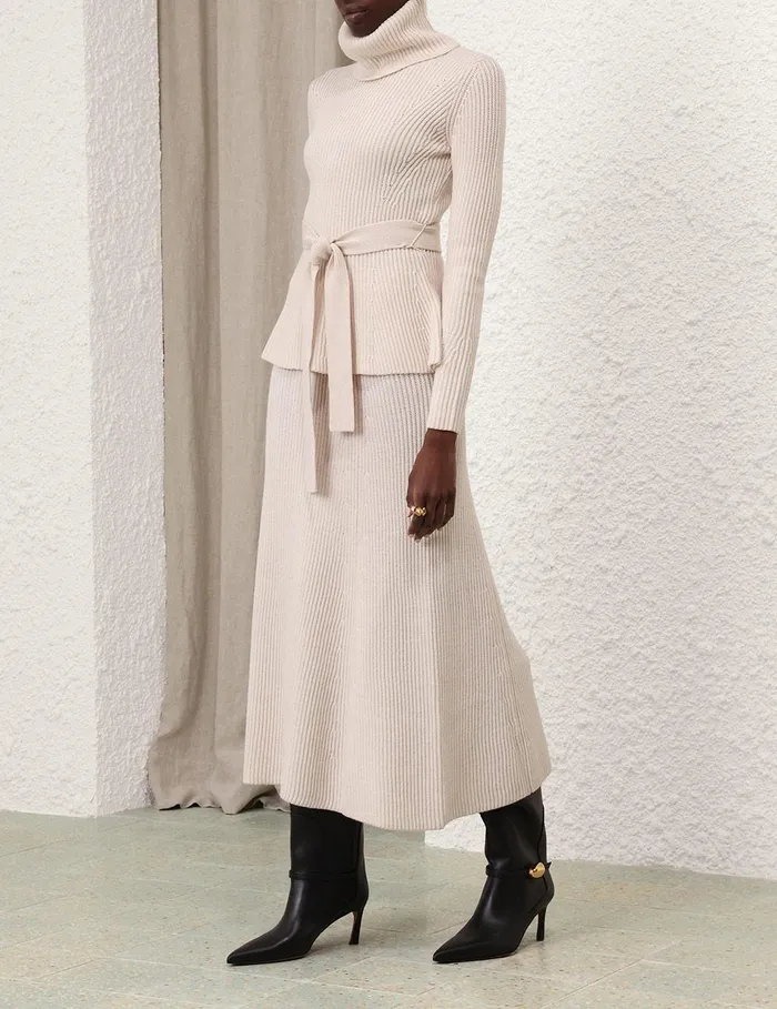 Women Clothing Zimmermann Illustration Paneled Rib Skirt Cream
