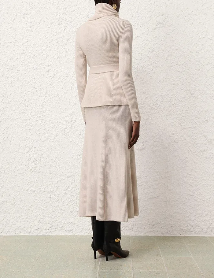 Women Clothing Zimmermann Illustration Paneled Rib Skirt Cream
