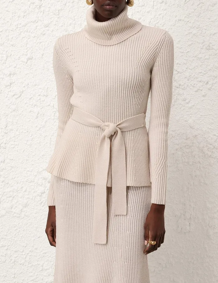 Women Clothing Zimmermann Illustration Paneled Rib Skirt Cream