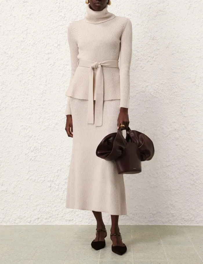 Women Clothing Zimmermann Illustration Paneled Rib Skirt Cream