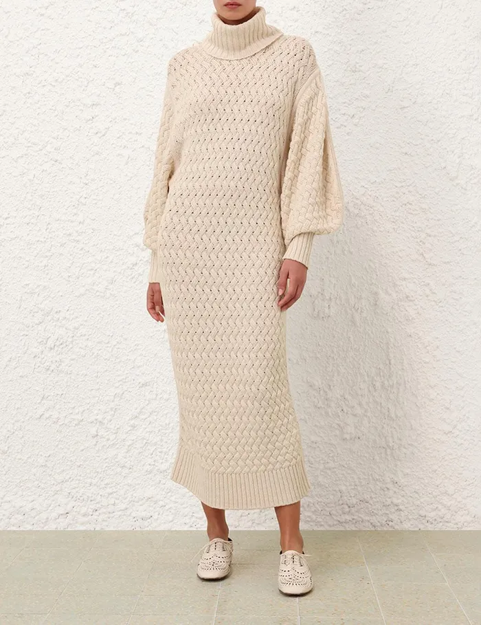 Women Clothing Zimmermann Illustration Textured Dress Cream