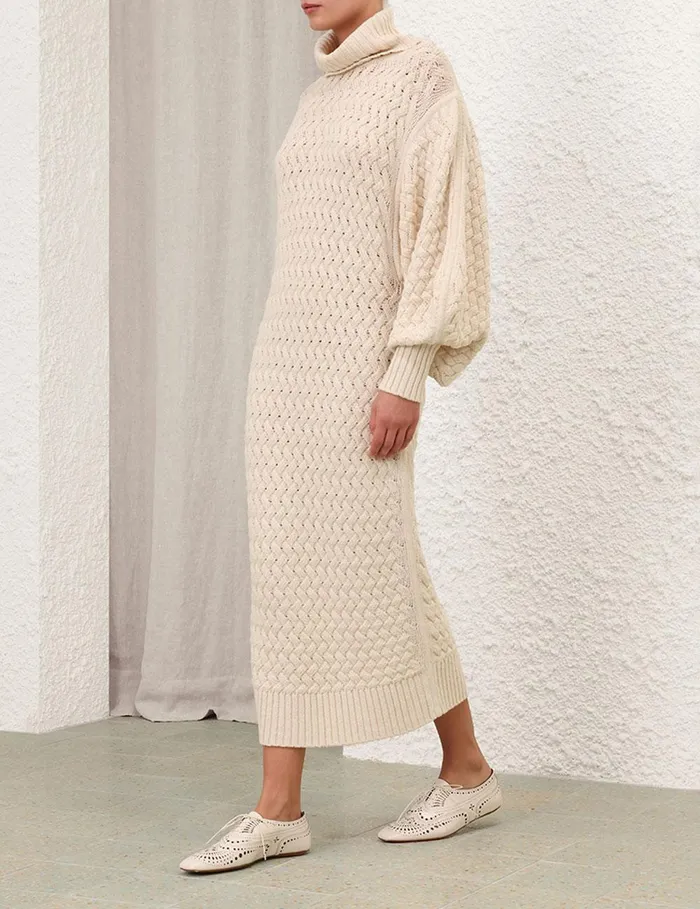 Women Clothing Zimmermann Illustration Textured Dress Cream