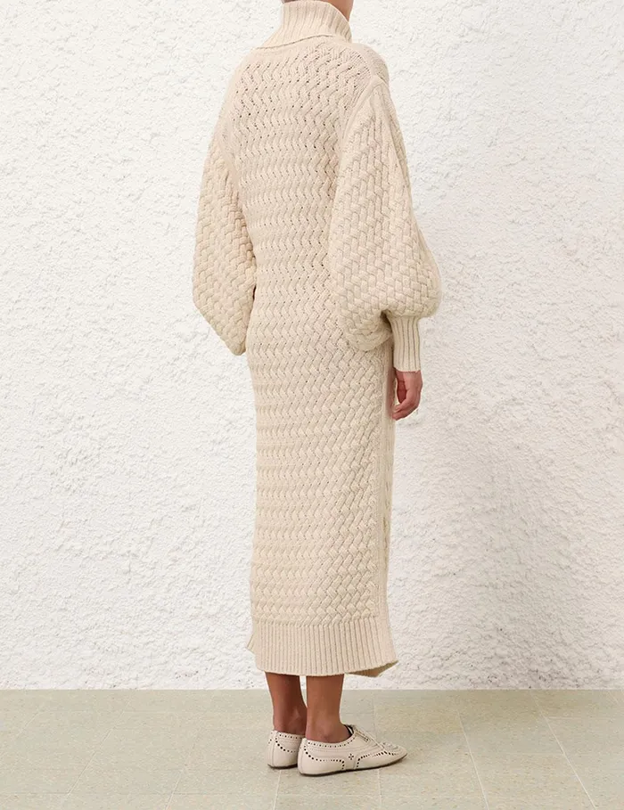 Women Clothing Zimmermann Illustration Textured Dress Cream