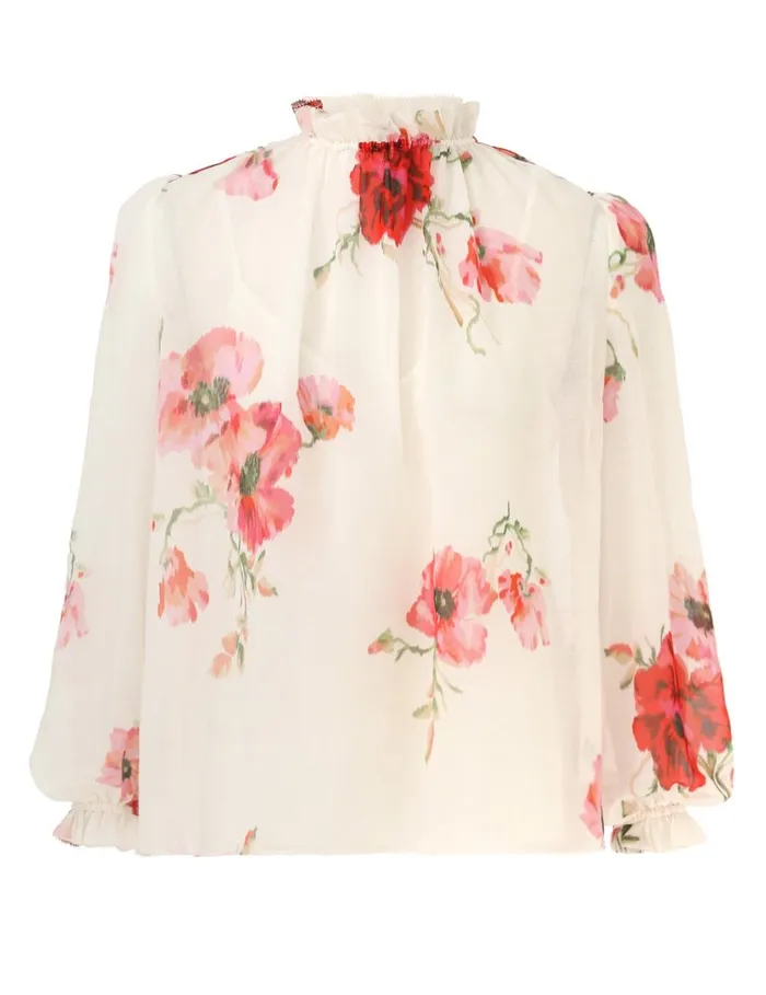 Women Clothing Zimmermann Lightburst Billow Blouse Creamred Floral