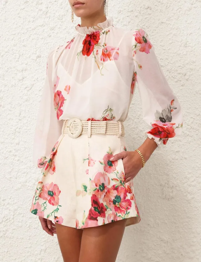 Women Clothing Zimmermann Lightburst Billow Blouse Creamred Floral