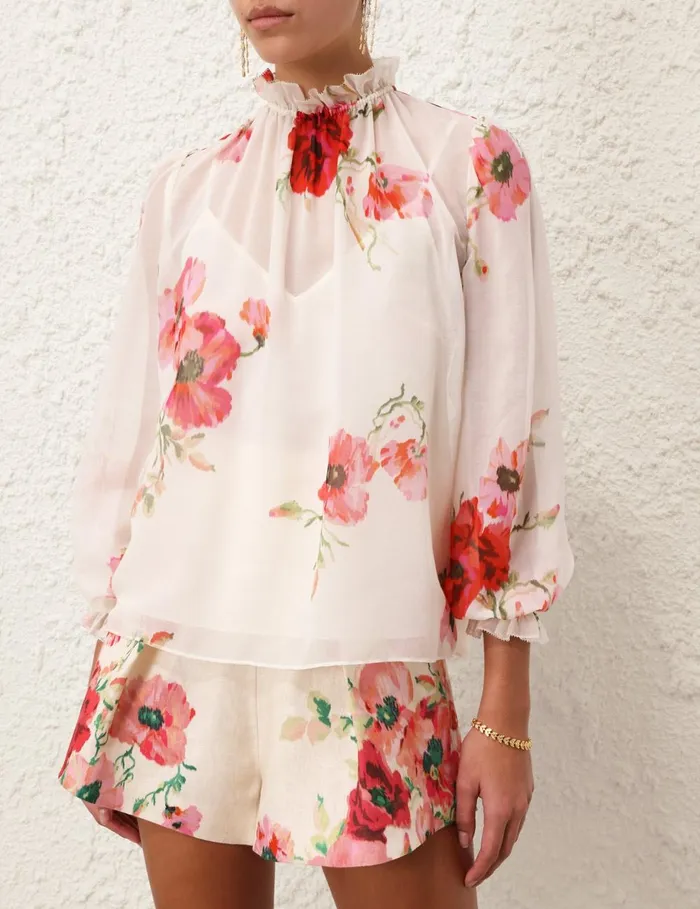Women Clothing Zimmermann Lightburst Billow Blouse Creamred Floral