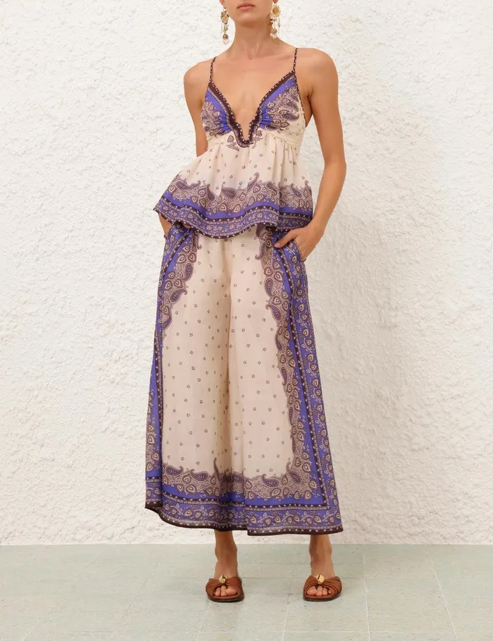 Women Clothing Zimmermann Maxine Wide Leg Cropped Pant Purple Paisley