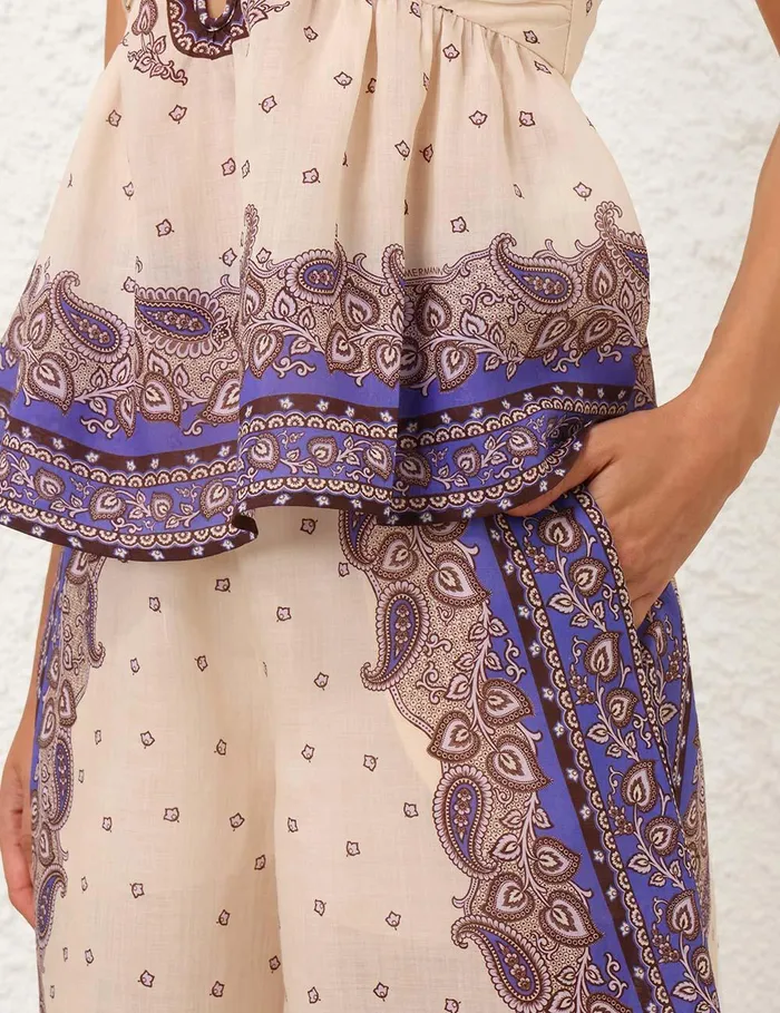 Women Clothing Zimmermann Maxine Wide Leg Cropped Pant Purple Paisley