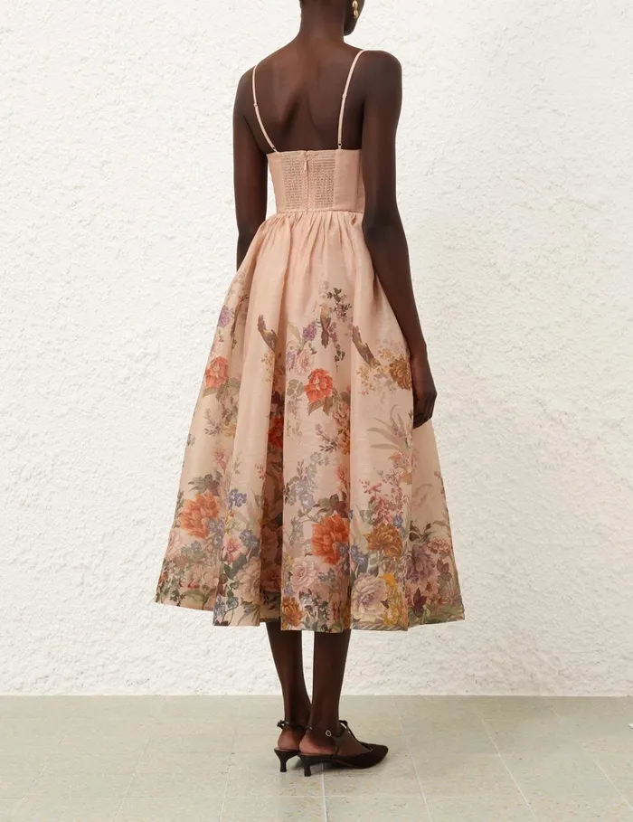 Women Clothing Zimmermann Pavilion V Neck Midi Dress Peach Multi Floral
