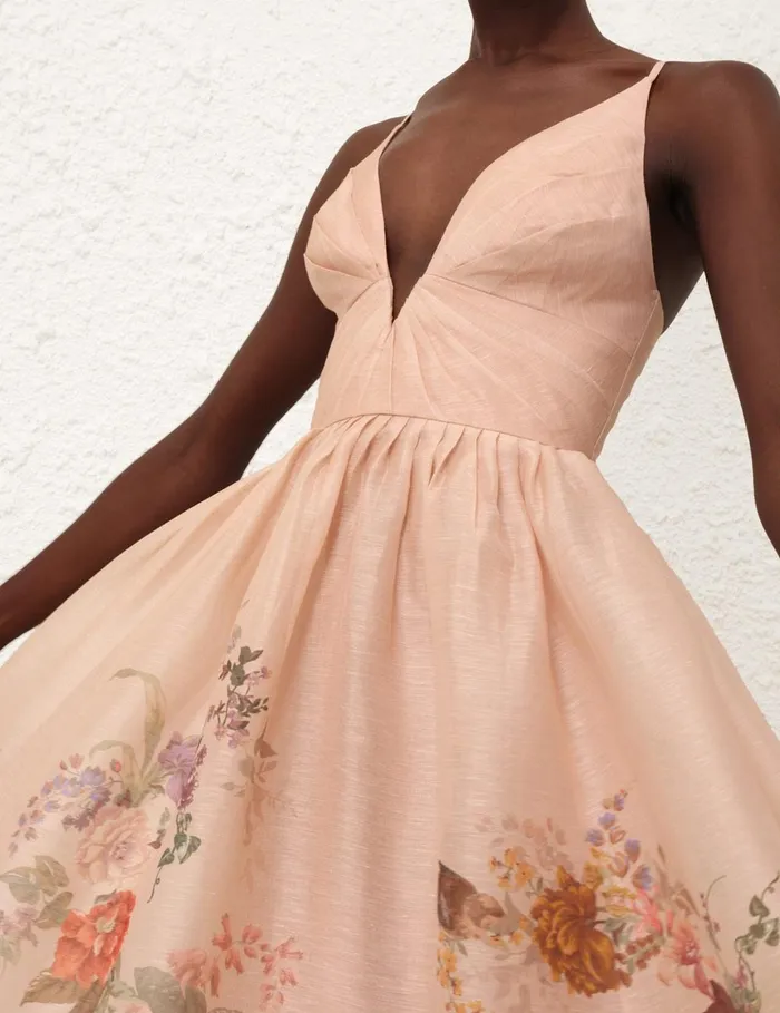 Women Clothing Zimmermann Pavilion V Neck Midi Dress Peach Multi Floral