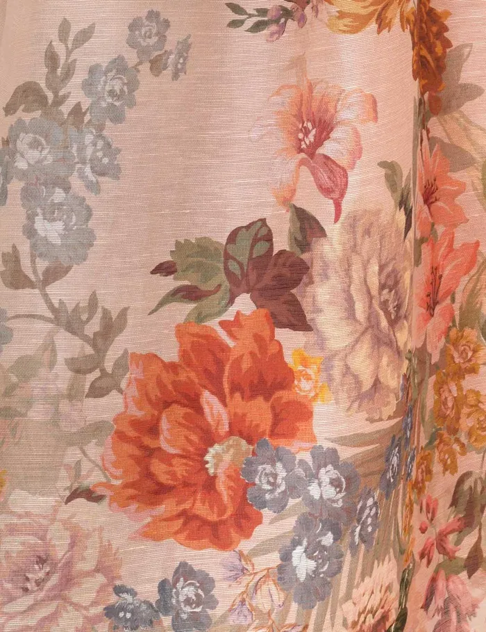 Women Clothing Zimmermann Pavilion V Neck Midi Dress Peach Multi Floral