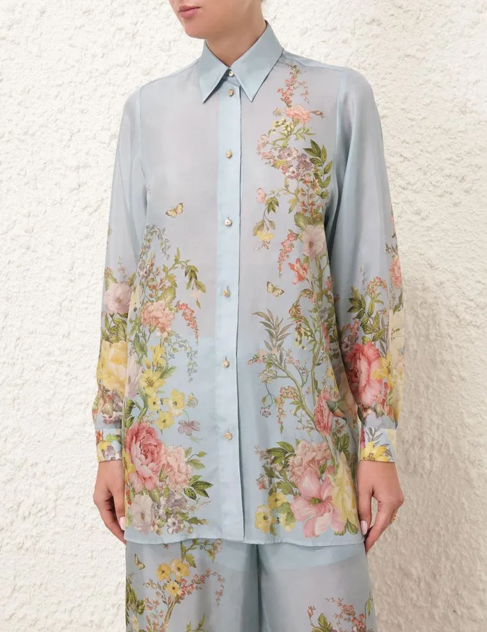 Women Clothing Zimmermann Waverly Relaxed Shirt Blue Floral