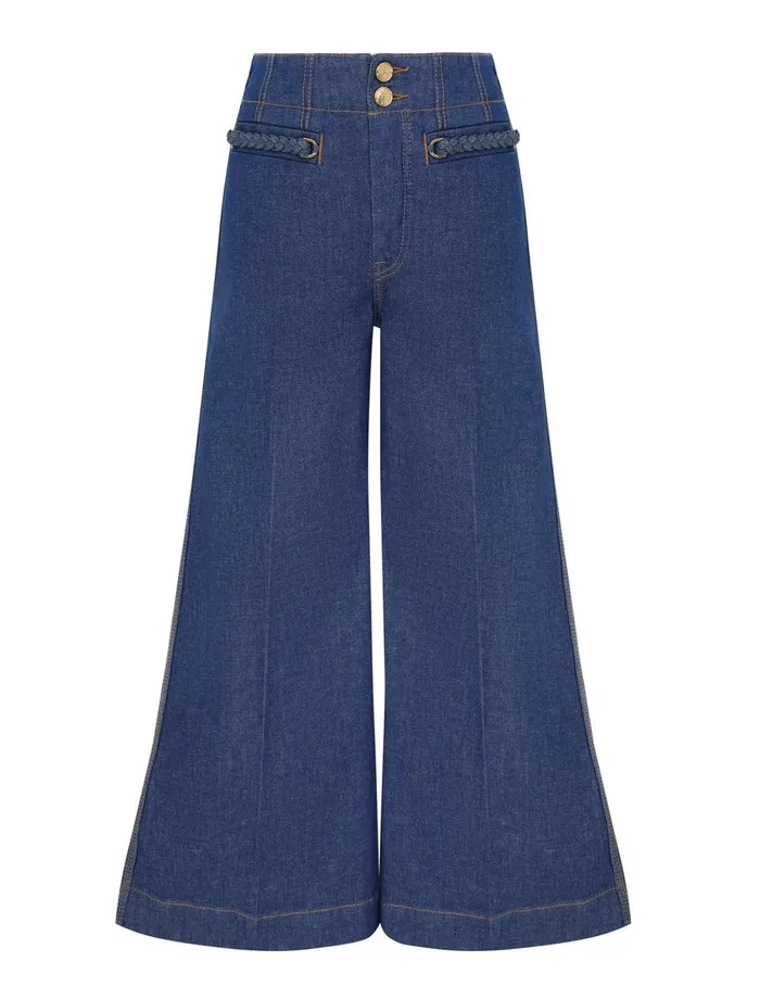 Women Clothing Zimmermann Wylie Cropped Jean Railway Blue
