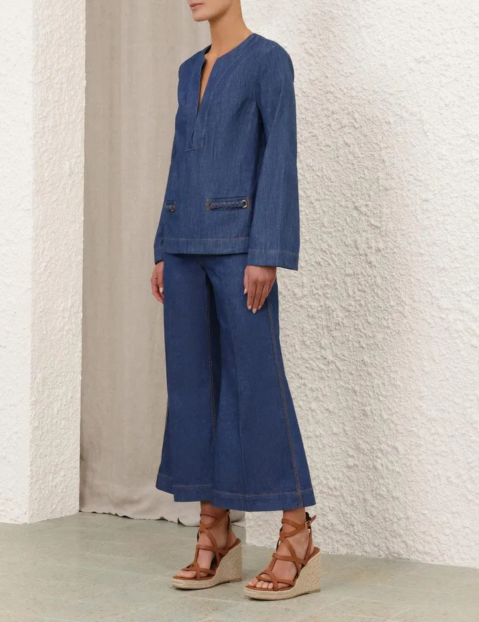 Women Clothing Zimmermann Wylie Cropped Jean Railway Blue