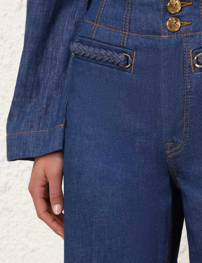 Women Clothing Zimmermann Wylie Cropped Jean Railway Blue