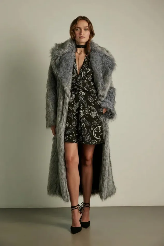Women Coats and Jackets Lala Berlin Coat Odette Modacryl Mix Fake Fur Silver