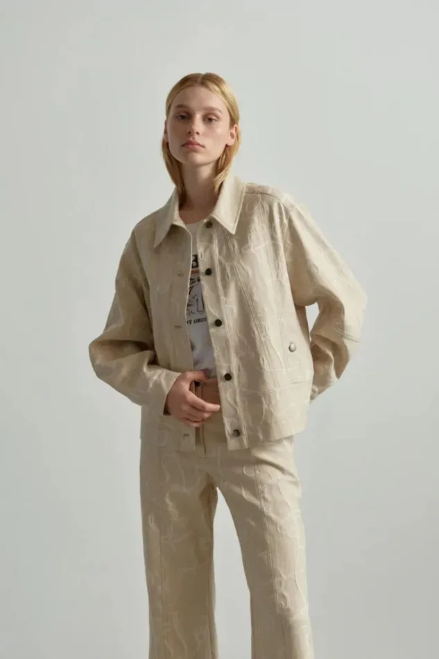 Women Coats and Jackets Lala Berlin Jacket Jacek Cotton Mix Lalagram Jacquard Beige Women Coats and Jackets Lala Berlin Jacket Jacek Cotton Mix Lalagram Jacquard Beige