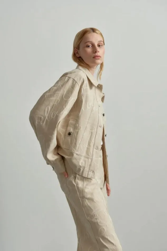 Women Coats and Jackets Lala Berlin Jacket Jacek Cotton Mix Lalagram Jacquard Beige Women Coats and Jackets Lala Berlin Jacket Jacek Cotton Mix Lalagram Jacquard Beige