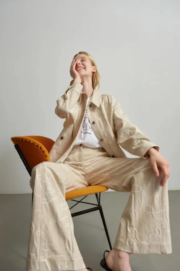 Women Coats and Jackets Lala Berlin Jacket Jacek Cotton Mix Lalagram Jacquard Beige Women Coats and Jackets Lala Berlin Jacket Jacek Cotton Mix Lalagram Jacquard Beige