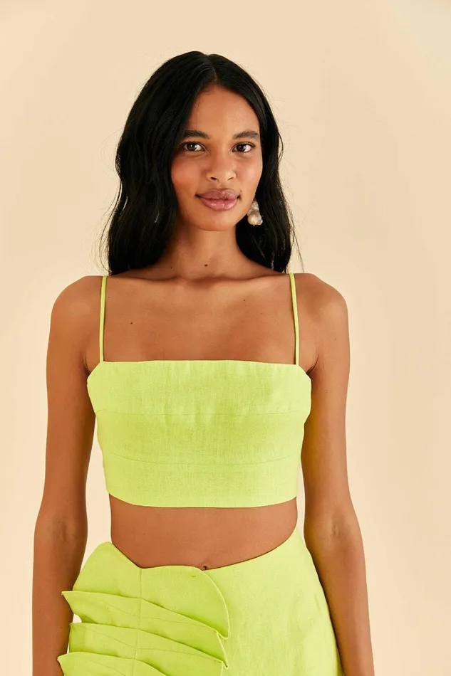 Women Crop Tops Farm Rio Lime Sleeveless Crop Top
