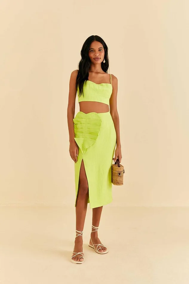 Women Crop Tops Farm Rio Lime Sleeveless Crop Top