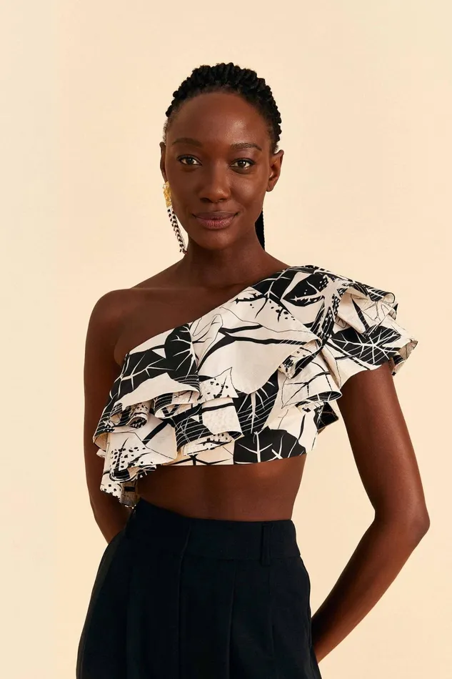 Women Crop Tops Farm Rio OffWhite Graphic Leaves Organic Cotton Top