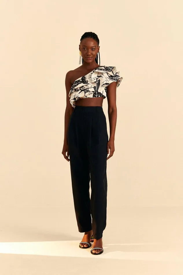 Women Crop Tops Farm Rio OffWhite Graphic Leaves Organic Cotton Top