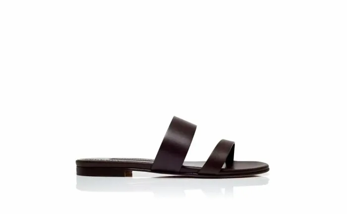 Women Dark Brown Calf Leather Flat Sandals Manolo Blahnik Flats