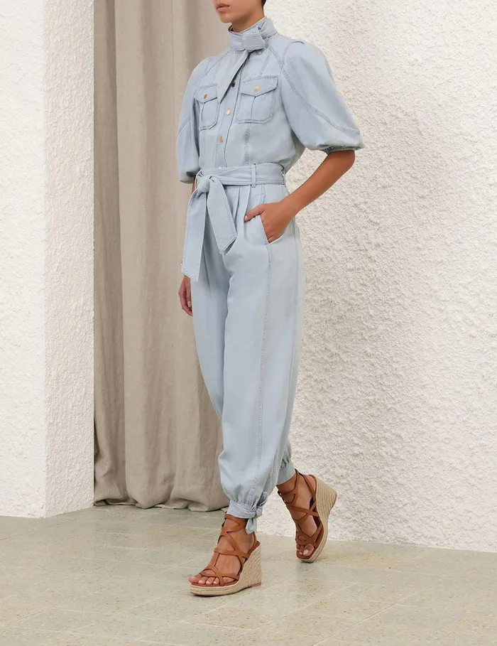 Women Denim Zimmermann Acacia Denim Lantern Blouse Ice Storm