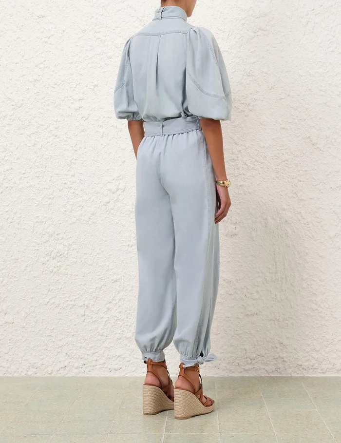 Women Denim Zimmermann Acacia Denim Lantern Blouse Ice Storm