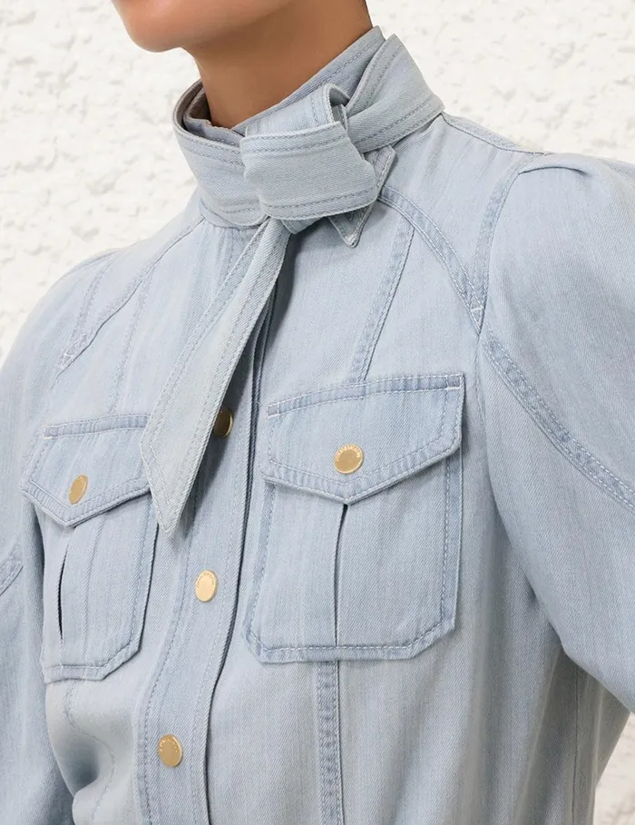 Women Denim Zimmermann Acacia Denim Lantern Blouse Ice Storm