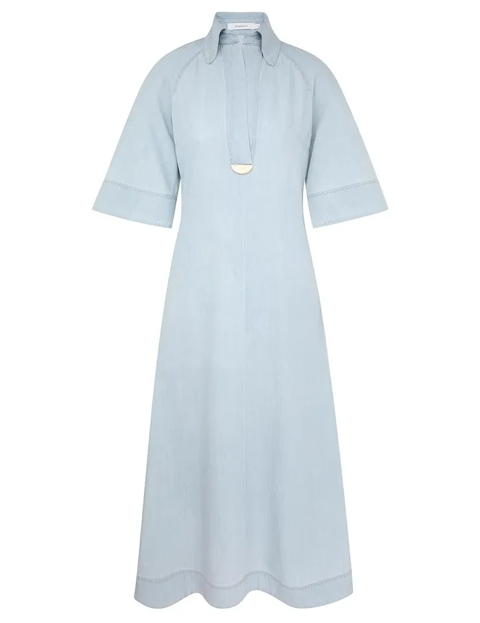 Women Denim Zimmermann Acacia Denim Midi Dress Ice Storm