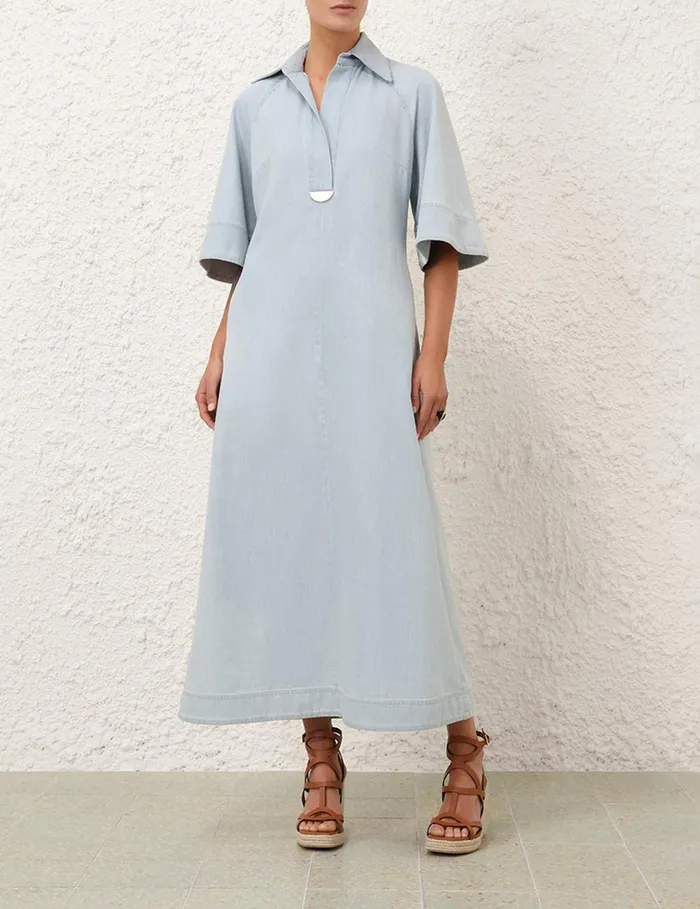 Women Denim Zimmermann Acacia Denim Midi Dress Ice Storm