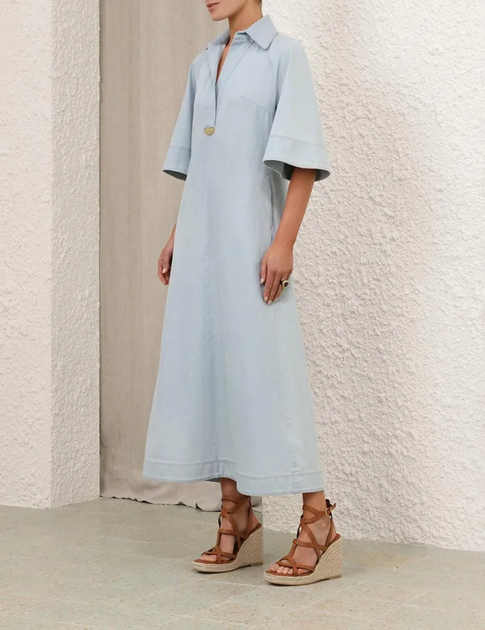 Women Denim Zimmermann Acacia Denim Midi Dress Ice Storm