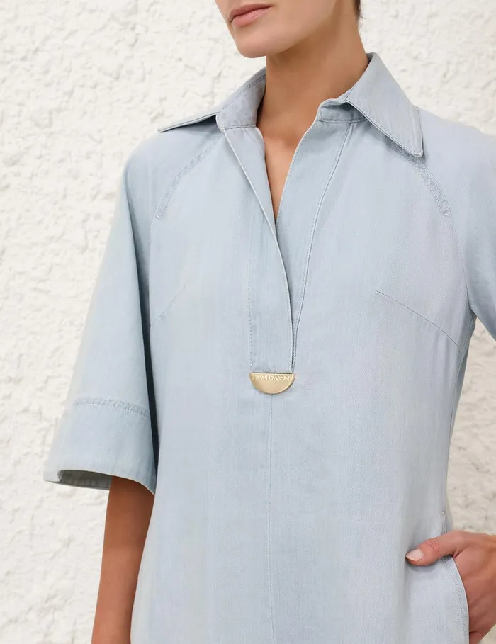 Women Denim Zimmermann Acacia Denim Midi Dress Ice Storm