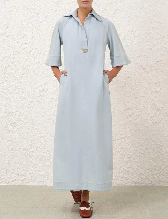 Women Denim Zimmermann Acacia Denim Midi Dress Ice Storm