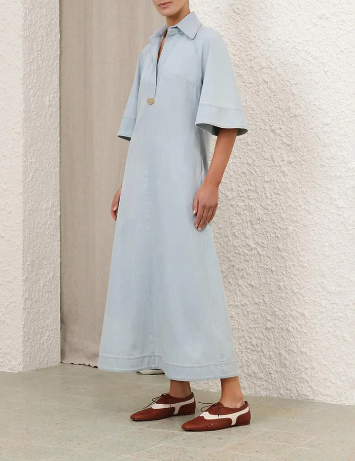Women Denim Zimmermann Acacia Denim Midi Dress Ice Storm