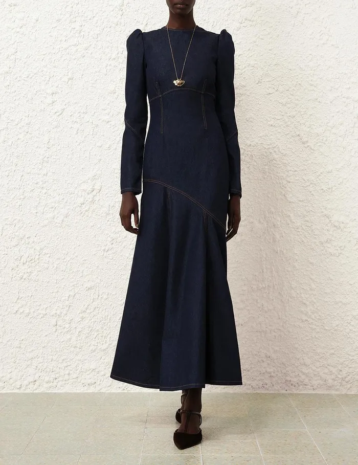 Women Denim Zimmermann Illustration Denim Maxi Dress Night Sky