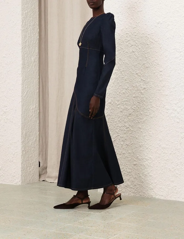 Women Denim Zimmermann Illustration Denim Maxi Dress Night Sky