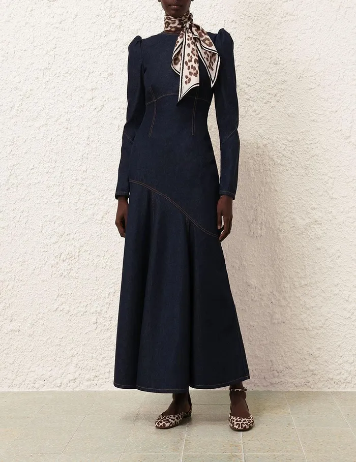 Women Denim Zimmermann Illustration Denim Maxi Dress Night Sky